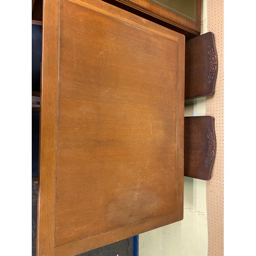 212 - OAK DRAWER LEAF TABLE WITH FOUR ERCOL CHAIRS