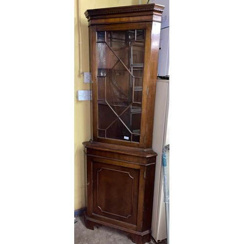 37 - MAHOGANY ASTRAGAL GLAZED CORNER CABINET