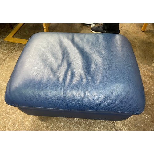 230 - BLUE LEATHER POUFFE/FOOTSTOOL