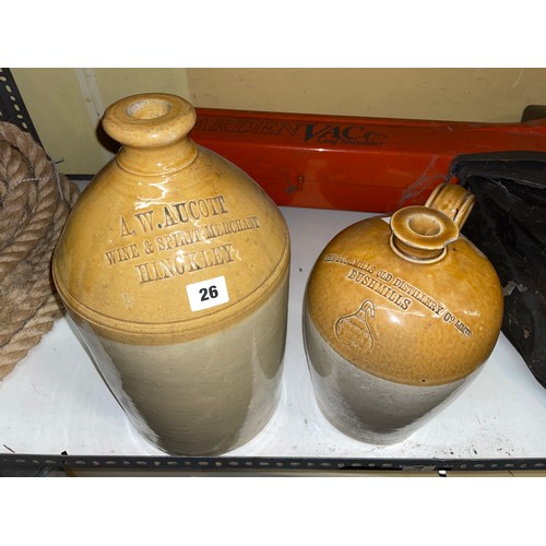 26 - AW AUCOTT FROM HINCKLEY STONEWARE JAR AND A BUSHMILLS GLASGOW STONEWARE FLAGON