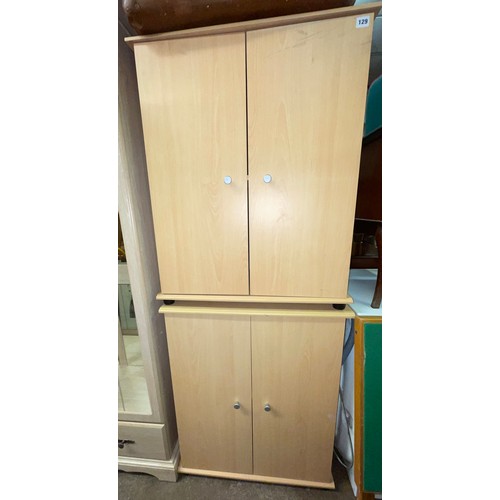 129 - TWO BEECH TWO DOOR STORAGE CUPBOARDS