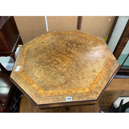 168 - VICTORIAN WALNUT AMBOYNA OCTAGONAL CENTER TABLE