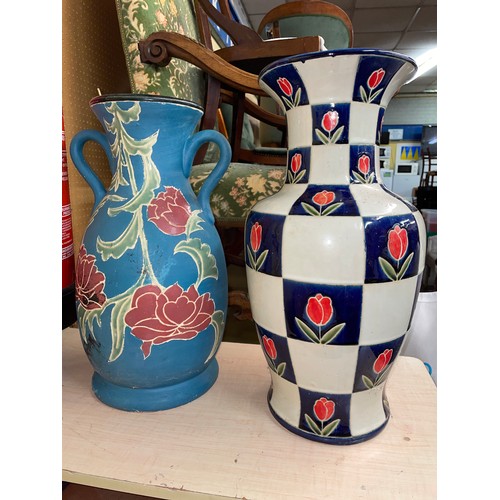 221 - POTTERY BALUSTER VASE AND BALUSTER EWER VASE