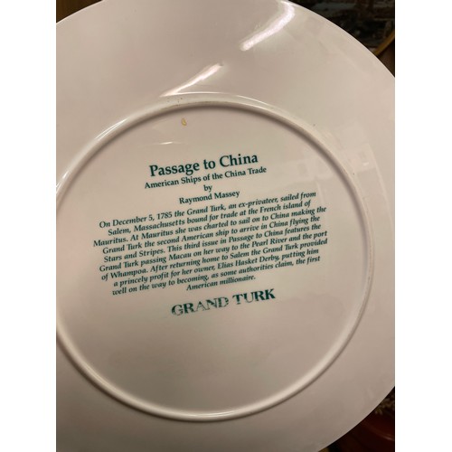 242 - SET OF SIX BONE CHINA PLATES AMERICAN SHIPS OF THE CHINA TRADE MY RAYMOND MASSEY