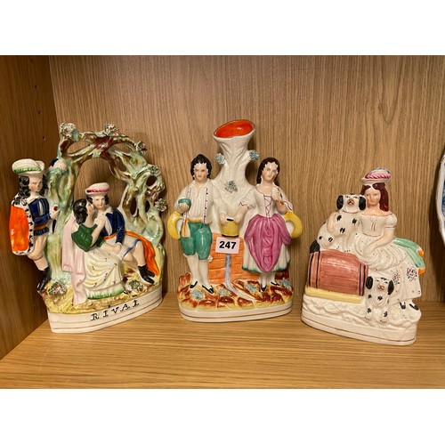 247 - STAFFORDSHIRE FLAT BACK SPILL HOLDER AND TWO FIGURE GROUPS