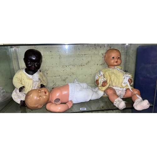 291 - THREE ENGLISH MADE COMPOSITE DOLLS, TWO AS FOUND