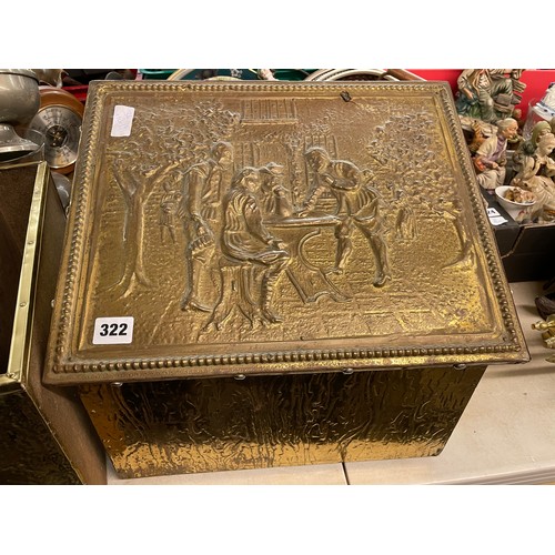 322 - BRASS EMBOSSED LOG BOX AND MAGAZINE RACK