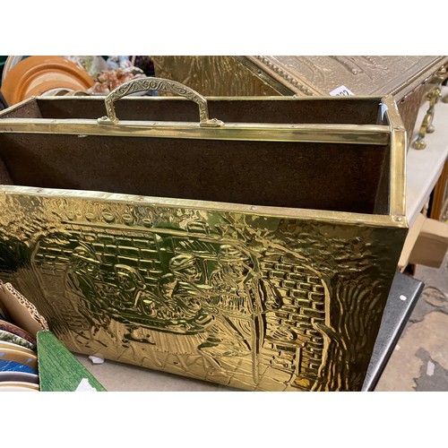 322 - BRASS EMBOSSED LOG BOX AND MAGAZINE RACK