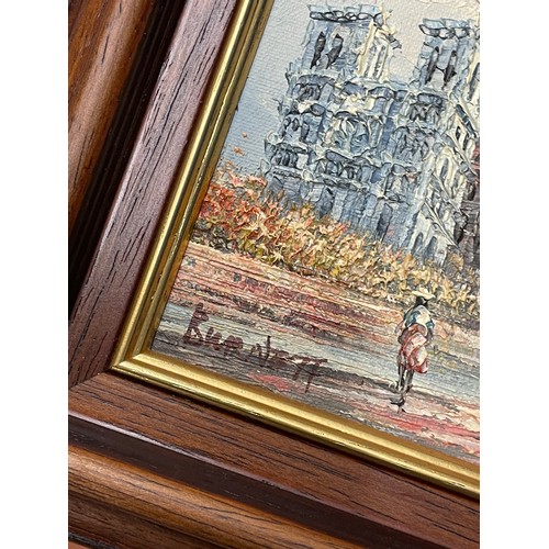 382 - 20TH CENTURY OILS ON BOARD PARISIAN STREET SCENES FRAMED