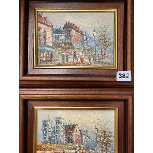 382 - 20TH CENTURY OILS ON BOARD PARISIAN STREET SCENES FRAMED