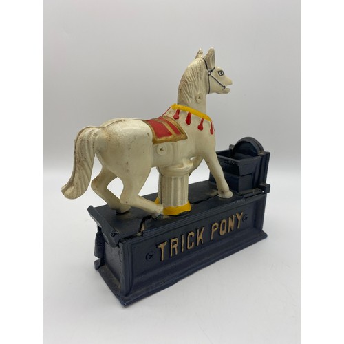 422 - REPRODUCTION CAST IRON TRICK PONY MONEY BANK