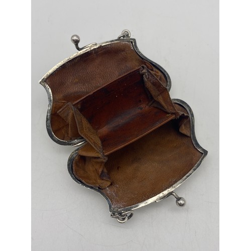 452 - BIRMINGHAM SILVER REPOUSSE PIN TRAY AND A BIRMINGHAM SILVER ENGRAVED MINIATURE BOMBE EVENING PURSE