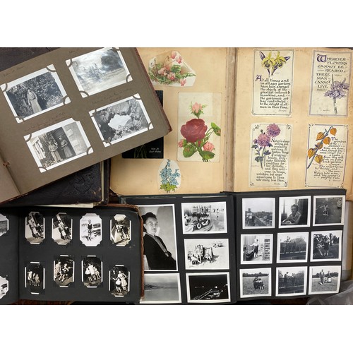 493 - EDWARDIAN ERA PHOTOGRAPH ALBUMS (EMPTY) THREE PHOTOGRAPH ALBUMS, AND AN ALBUM OF PICTURE POSTCARDS M... 