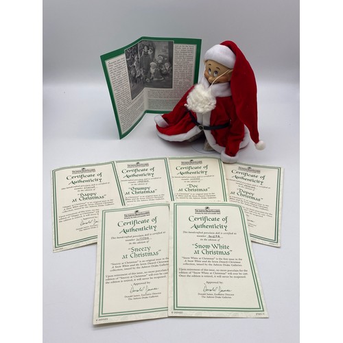 472 - ASHTON-DRAKE SNOW WHITE AND SEVEN DWARFS SCENE 'SNEEZY AT CHRISTMAS' WITH CERTIFICATES