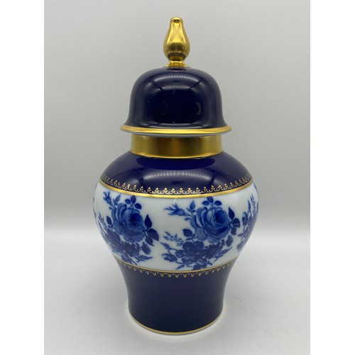 476 - BAVARIAN PORCELAIN ROYAL BLUE OVOID JAR AND COVER, EWER AND TRINKET BOX