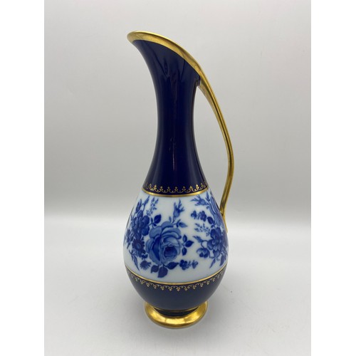 476 - BAVARIAN PORCELAIN ROYAL BLUE OVOID JAR AND COVER, EWER AND TRINKET BOX