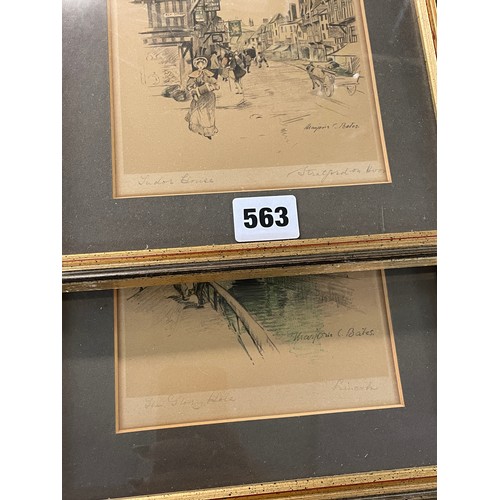 563 - MARJORIE C. BATES LITHOGRAPHIC PRINTS OF STREET SCENES SIGNED IN PENCIL TUDOR HOUSE STRATFORD AND TH... 