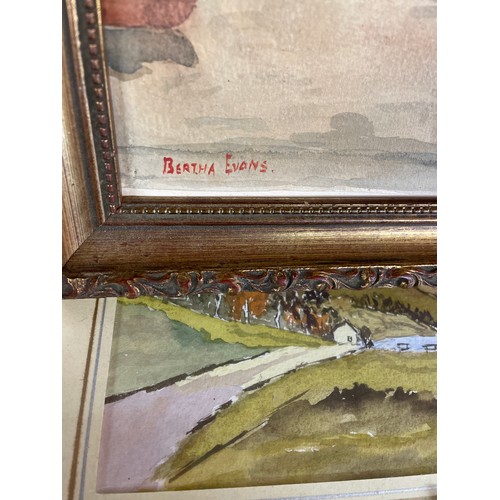 561 - UNTITLED 20TH CENTURY WATER COLOUR ISLAND LANDSCAPE AND BERTHA EVANS WATER COLOUR OF POLPERRO