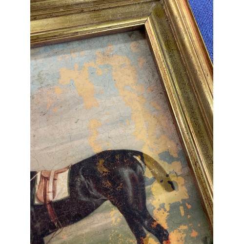 558 - 19TH CENTURY OILS ON PANEL OF A JOCKEY WITH A HORSE AND TRAINER FRAMED