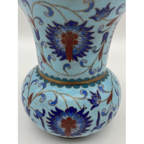 482 - ORIENTAL CLOISONNE ENAMELLED FLARED BULBOUS VASE