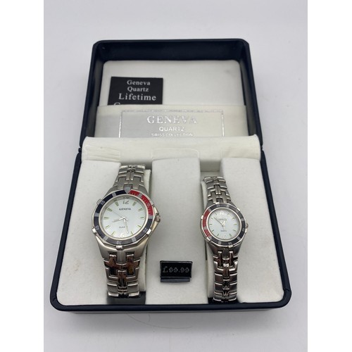 508 - TWO CASED GENEVA QUARTZ HIS AND HERS STAINLESS STEEL WRIST WATCH SETS