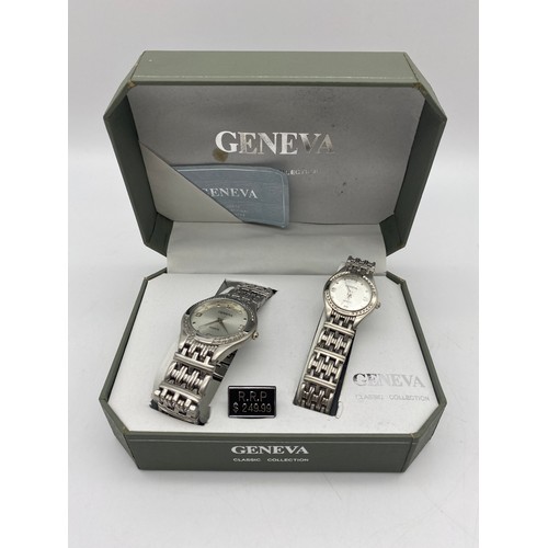 508 - TWO CASED GENEVA QUARTZ HIS AND HERS STAINLESS STEEL WRIST WATCH SETS