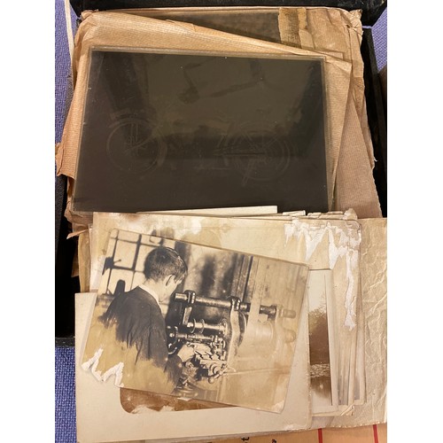 544 - BOX CONTAINING GLASS PHOTOGRAPHIC SLIDES COVERING FACTORY ENVIRONMENT AND MOTORCYCLES