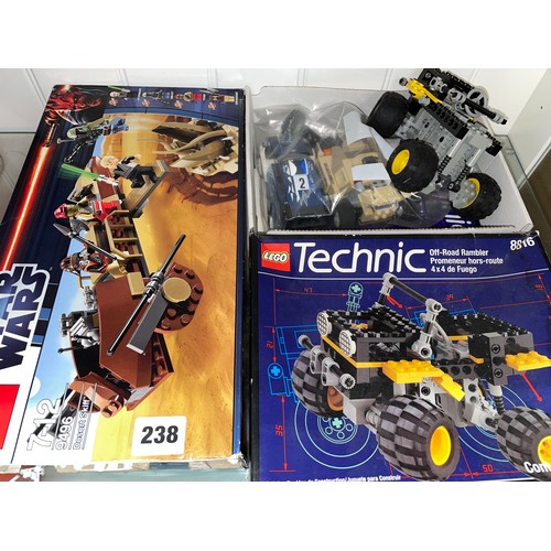 238 - LEGO STAR WARS 9496 DESERT SKIFF, LEGO TECHNIC 8816 OFF ROAD RAMBLER NAD TWO OTHER PRE BUILT LEGO VE... 