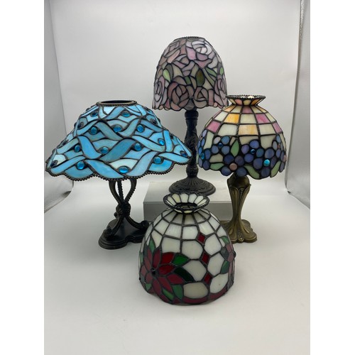 410 - ART NOUVEAU STYLE TEA LIGHT HOLDERS WITH STAINED GLASS SHADES