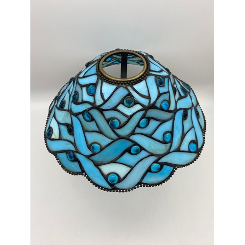 410 - ART NOUVEAU STYLE TEA LIGHT HOLDERS WITH STAINED GLASS SHADES