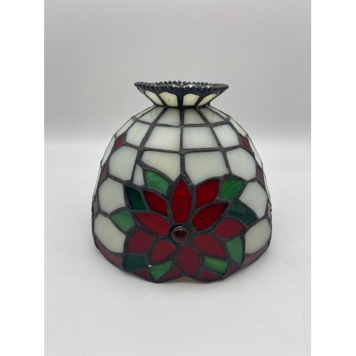 410 - ART NOUVEAU STYLE TEA LIGHT HOLDERS WITH STAINED GLASS SHADES