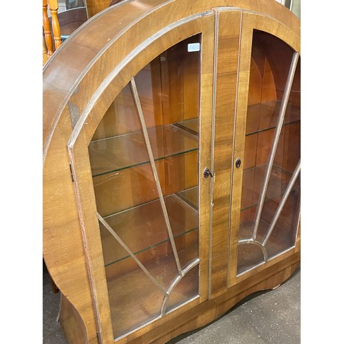 2 - ART DECO WALNUT CIRCULAR GLAZED DRINKS CABINET