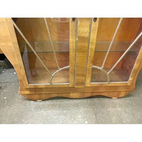 2 - ART DECO WALNUT CIRCULAR GLAZED DRINKS CABINET