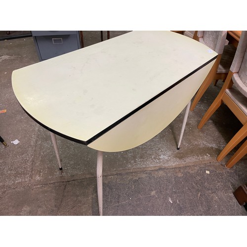 42 - 1950S/60S YELLOW FORMICA DROP FLAP KITCHEN TABLE