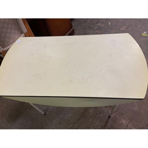 42 - 1950S/60S YELLOW FORMICA DROP FLAP KITCHEN TABLE