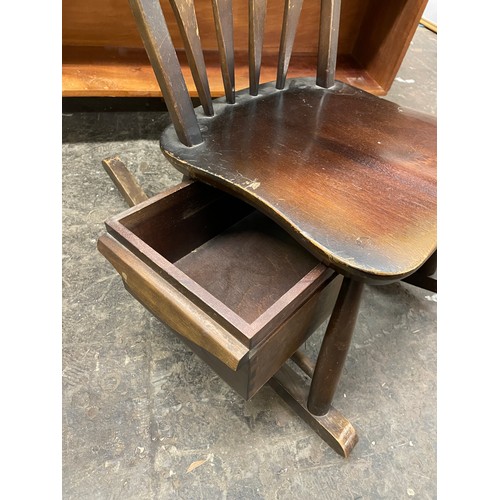 48 - SMALL ERCOL ROCKING CHAIR WITH SIDE DRAWER