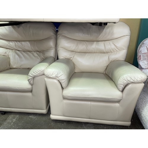 59 - QUALITY G PLAN CREAM LEATHER TWO SEATER THREE PIECE SUITE