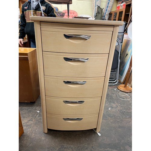 91 - MAPLE BOW FRONTED FIVE DRAWER CHEST