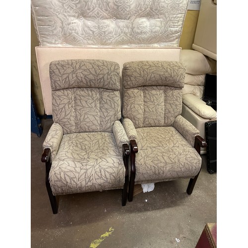 107 - PAIR OF GOOD QUALITY MUSHROOM AND LEAF PATTERN HIGH BACK ARMCHAIRS