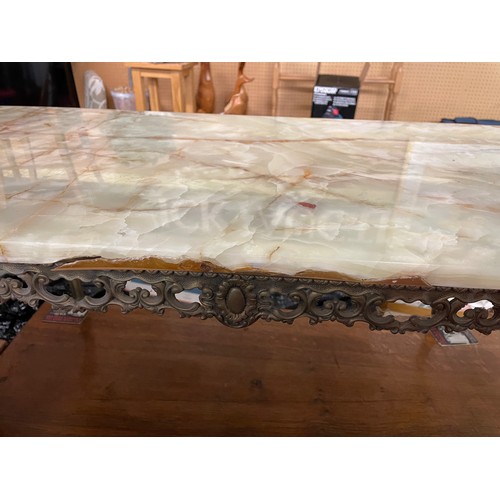 141 - SIMULATED ONYX TOPPED GILT METAL TABLE