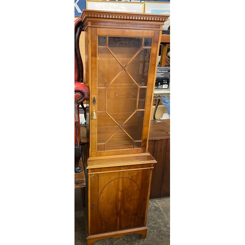 145 - REPRODUCTION YEW ASTRAGAL GLAZED NARROW CABINET