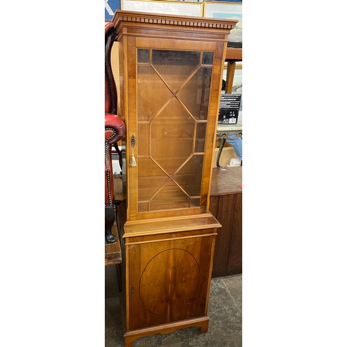 145 - REPRODUCTION YEW ASTRAGAL GLAZED NARROW CABINET