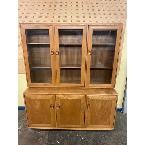 1 - ERCOL LIGHT ELM GLAZED MOBILE CABINET