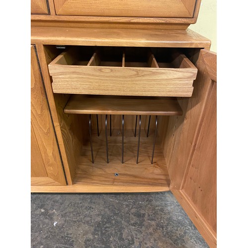 1 - ERCOL LIGHT ELM GLAZED MOBILE CABINET