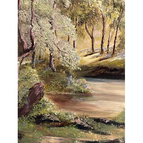 24 - OILS ON BOARD RIVER LANDSCAPE SIGNED DELAHAY FRAMED AND GLAZED (H: 45cm W: 60cm)