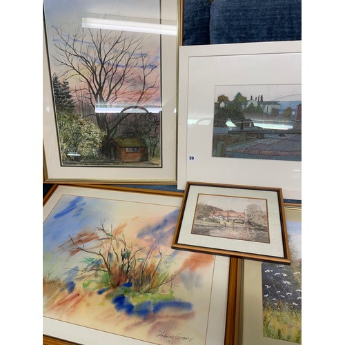 20 - SEVERAL 20TH CENTURY WATERCOLOURS INCLUDING LANDSCAPES, CANAL LOCK BY E. GRAY, DIANA HAWKINS