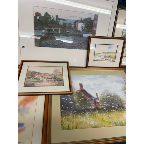 20 - SEVERAL 20TH CENTURY WATERCOLOURS INCLUDING LANDSCAPES, CANAL LOCK BY E. GRAY, DIANA HAWKINS