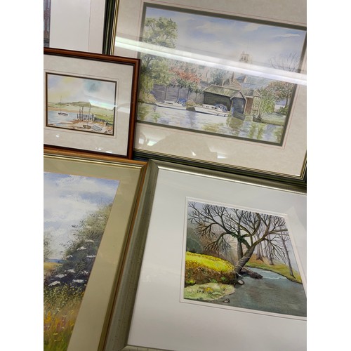 20 - SEVERAL 20TH CENTURY WATERCOLOURS INCLUDING LANDSCAPES, CANAL LOCK BY E. GRAY, DIANA HAWKINS