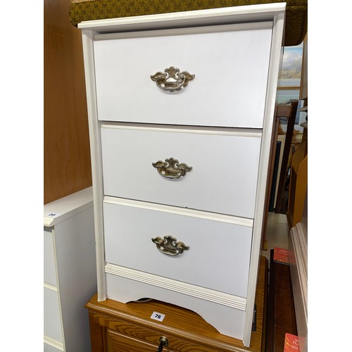 77 - WHITE FIVE DRAWER CHEST AND MATCHING THREE DRAWER SMALLER CHEST