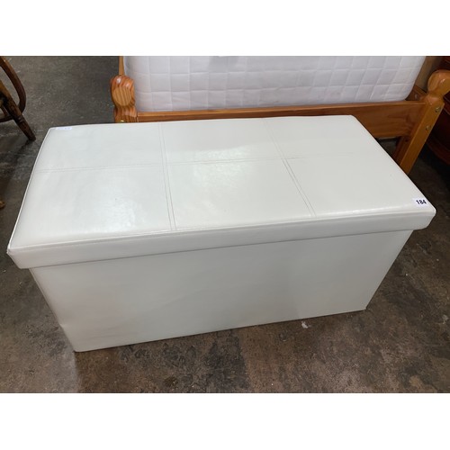 184 - CREAM STITCHED STORAGE OTTOMAN